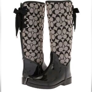 Coach Tristee Signature Logo Lace Up Back Rain Boots Black Size 7